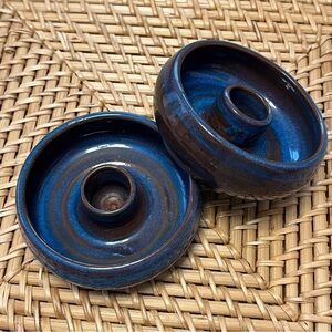 Vintage Rackliffe Pottery Candlestick Candle Holders Blue Hill Maine Pair Taper